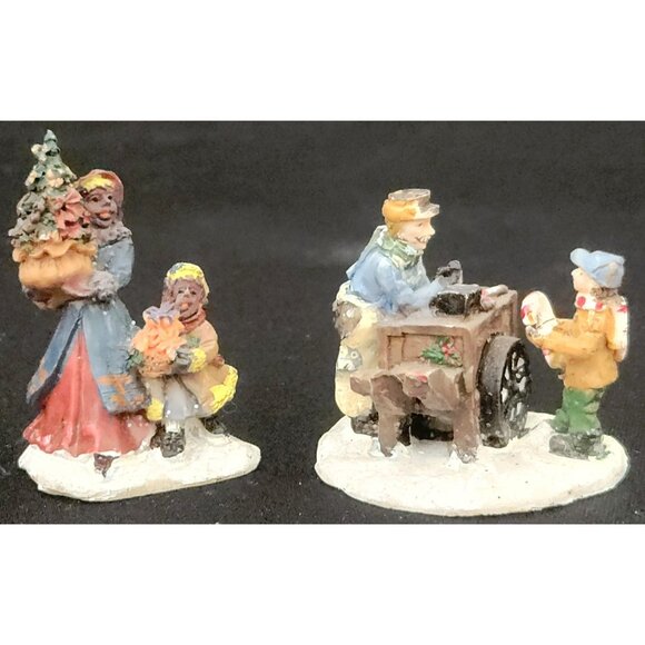 OWell African American mom child & vendor candy cart Christmas Village 2 figures - Picture 1 of 5